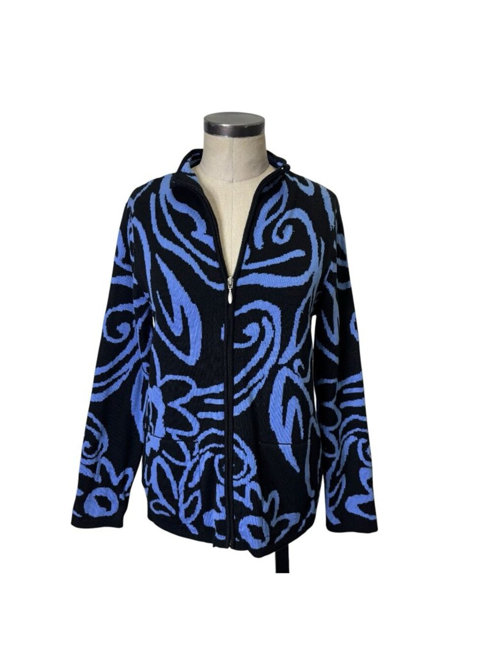 Chicos Silk Zip Front Cardigan Sweater